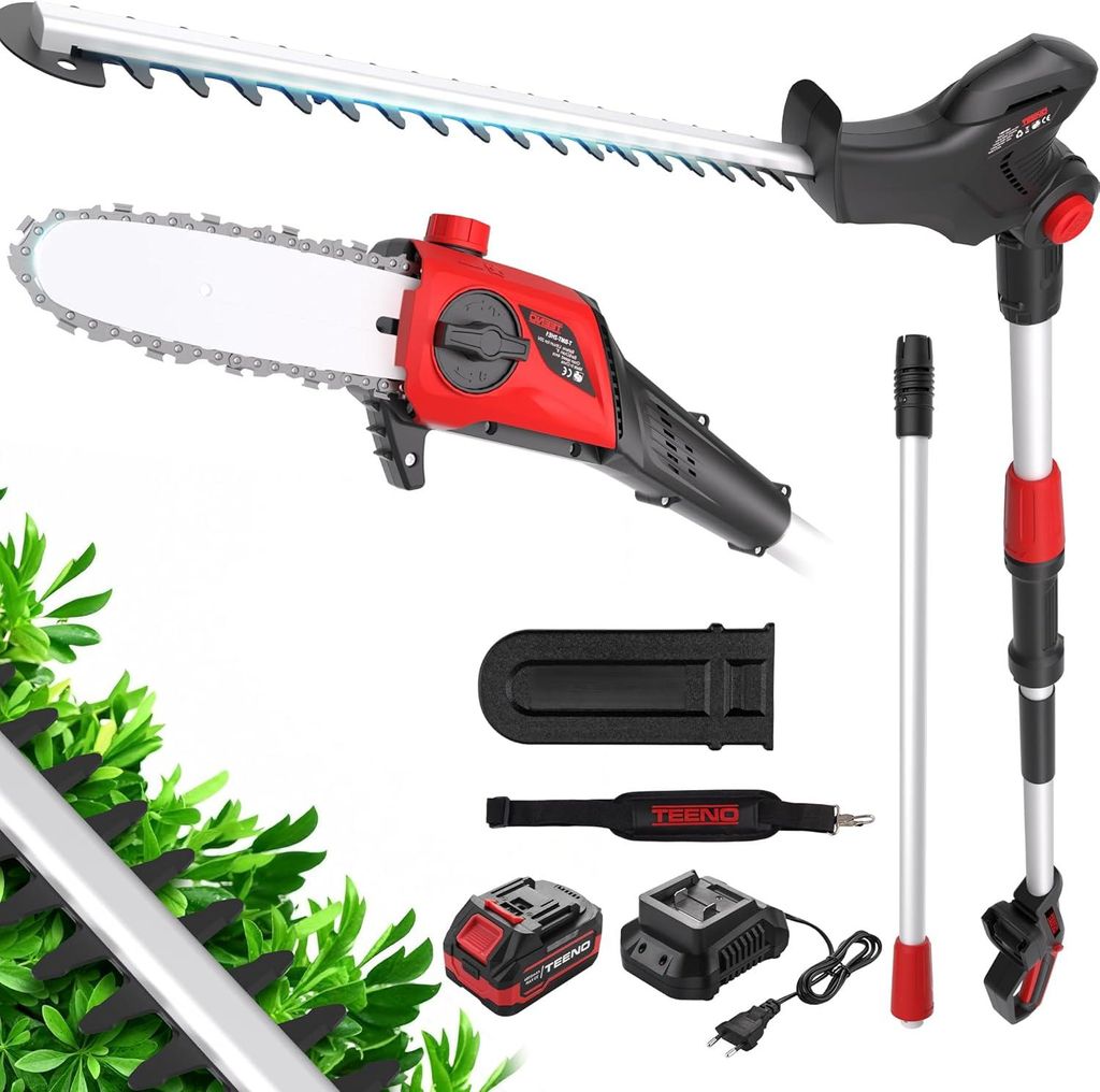 TEENO 2-in-1 Heckenschere und Motorsäge,Neigbarer Kopf,Mit Produktbild 