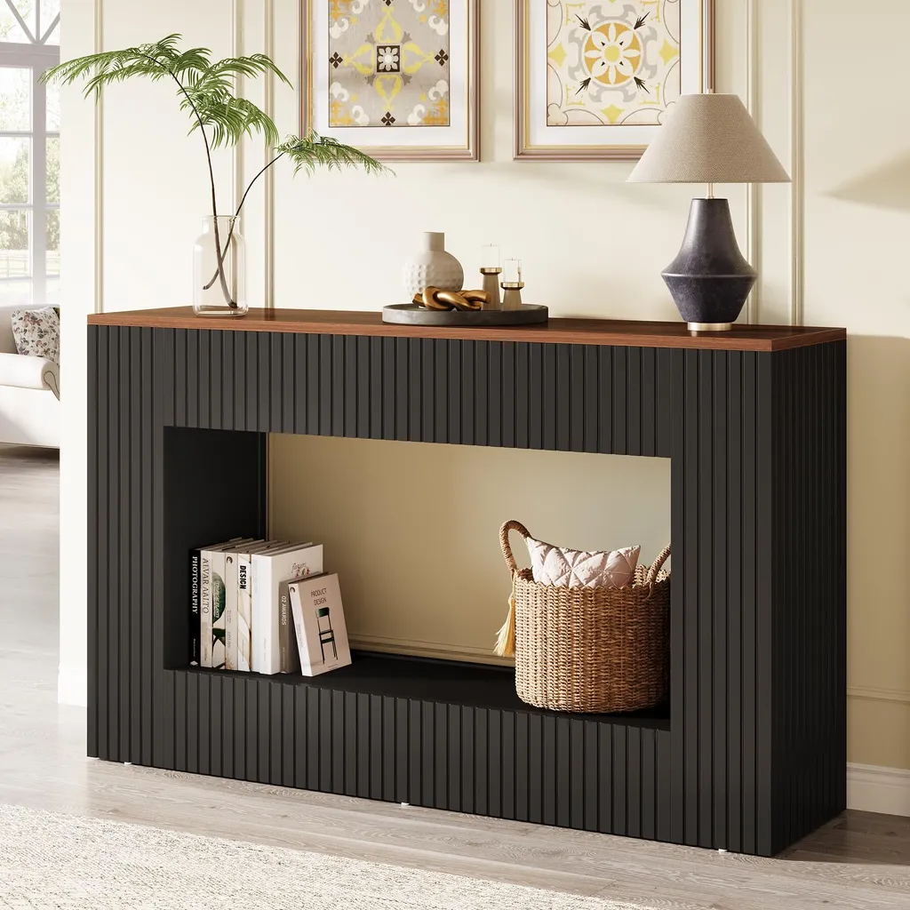 Tribesigns Table Console 140 cm Noire - Meuble d'Entrée Design Moderne