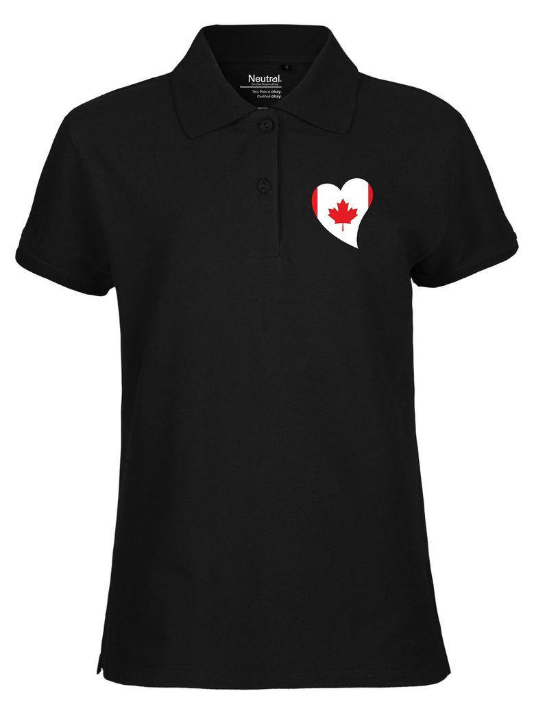 Huuraa Damen Polo Shirt Kanada Flagge Herz M Black Bio Baumwolle Fairtrade Poloshirt Geschenkidee