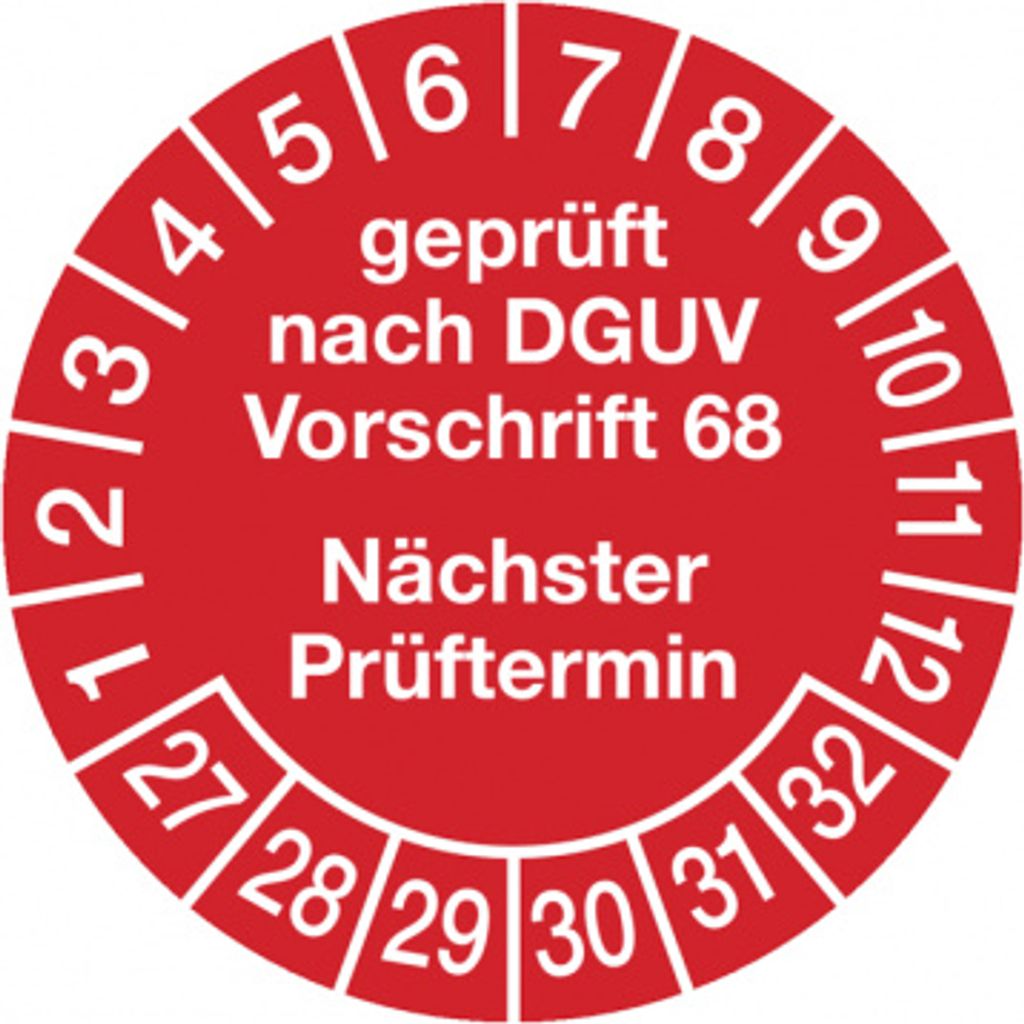 Dreifke Aufkleber Prüfplakette, DGUV Vorschrift 68 Nächster Prüftermin, rot/...
