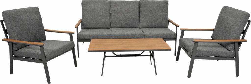TPFGarden LOUNGESET Chatham - 4-teilige Sitzgruppe (1x 3-sitzer Sofa mit Polster, 2x 1-sitzer Lehnensessel mit Polster, 1x Kaffetisch), Aluminium +...