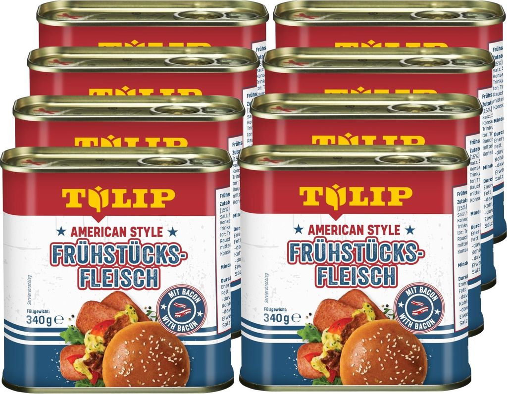 TULIP 8x Frühstücksfleisch 340g American Style Original Dosenfleisch Konserve