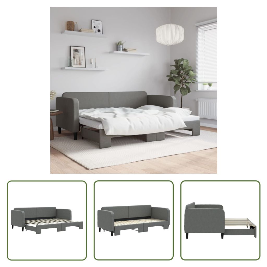 The Living Store Tagesbett Ausziehbar Dunkelgrau 80x200 cm Stoff