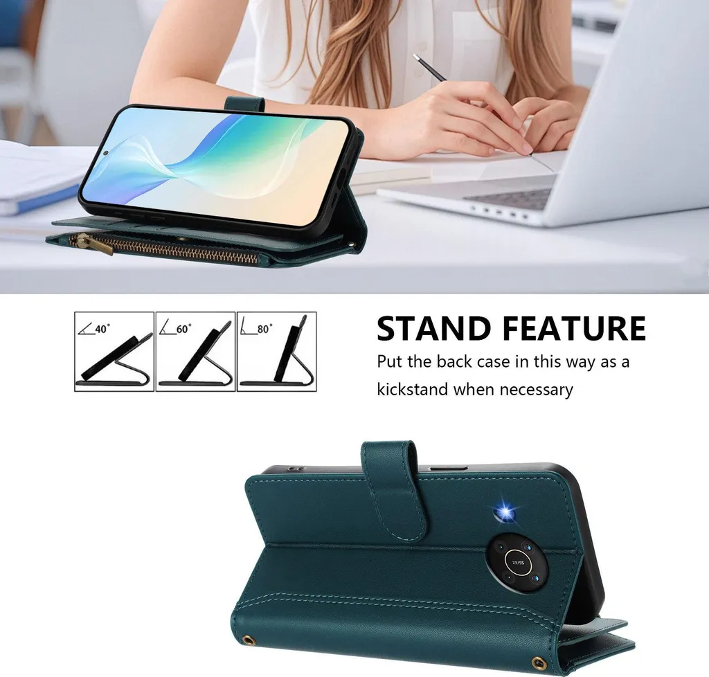 Custodia Nokia X20 X10 Verde: Portafoglio con Cerniera e Supporto - 2
