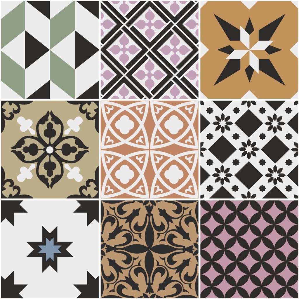 Selbstklebende Fliesenaufkleber für Küche und Bad – 9 Estrala Azulejos Zementfliesenaufkleber – 9 Aufkleber 20 x 20 cm