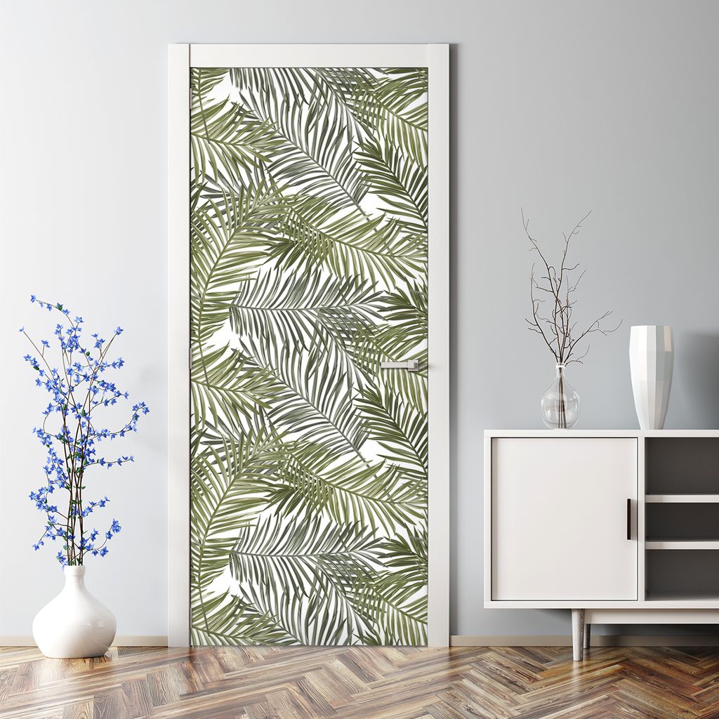 Dekorative Türaufkleber Aaufkleber selbstklebend Klebefolie Türtapete Grüne Palmblätter 77 x 200 cm