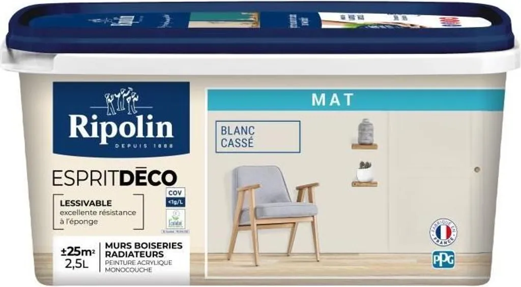 Vernice multiuso, RIPOLIN Esprit Déco, Bianco sporco opaco, 2,5 l