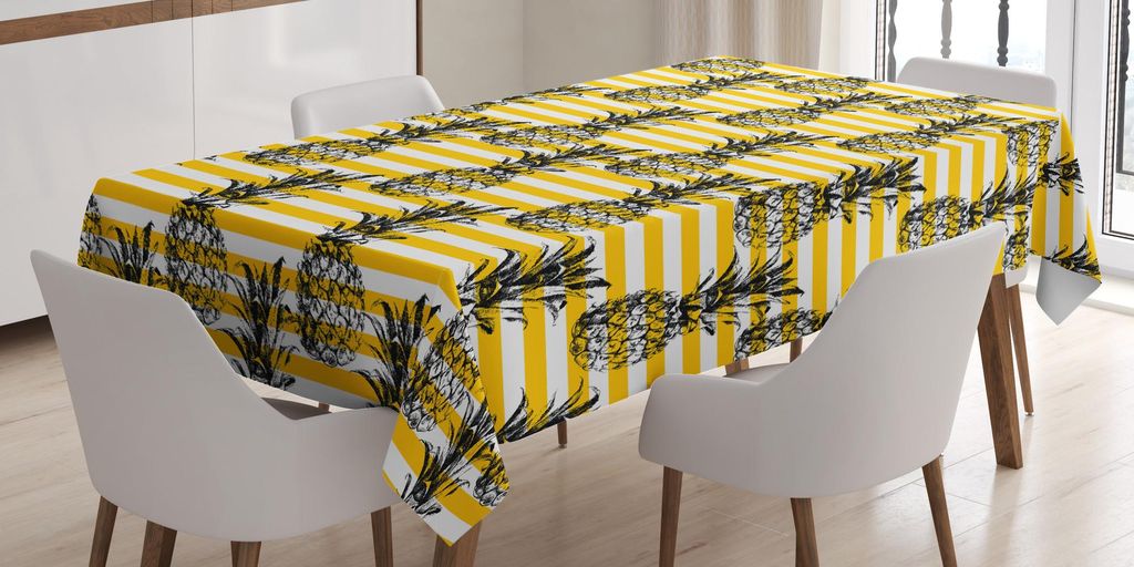 ABAKUHAUS Früchte Tischdecke, Modernes Ananas-Motiv auf minimalistischem Hintergrund-kitschigem populärem Digital, 140 x 170 cm, Erde Gelb Weiß
