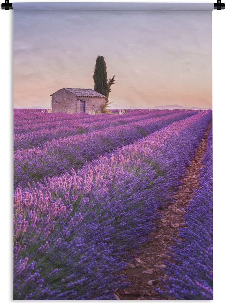 MuchoWow Wandteppich Wandbehang Lavendel - Sonnenuntergang - Lila - Blumen 90x135 cm Tapisserie Dekoration Wandtuch - Baumwolle - Wandskulptur