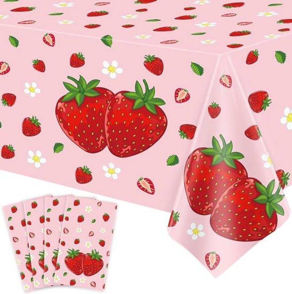 Ultiluxe Tischdecke - Erdbeer Tischwäsche - Tischdekoration - 130 x 220 cm - Wasserabweisend - Einweg - Rosa/Rot