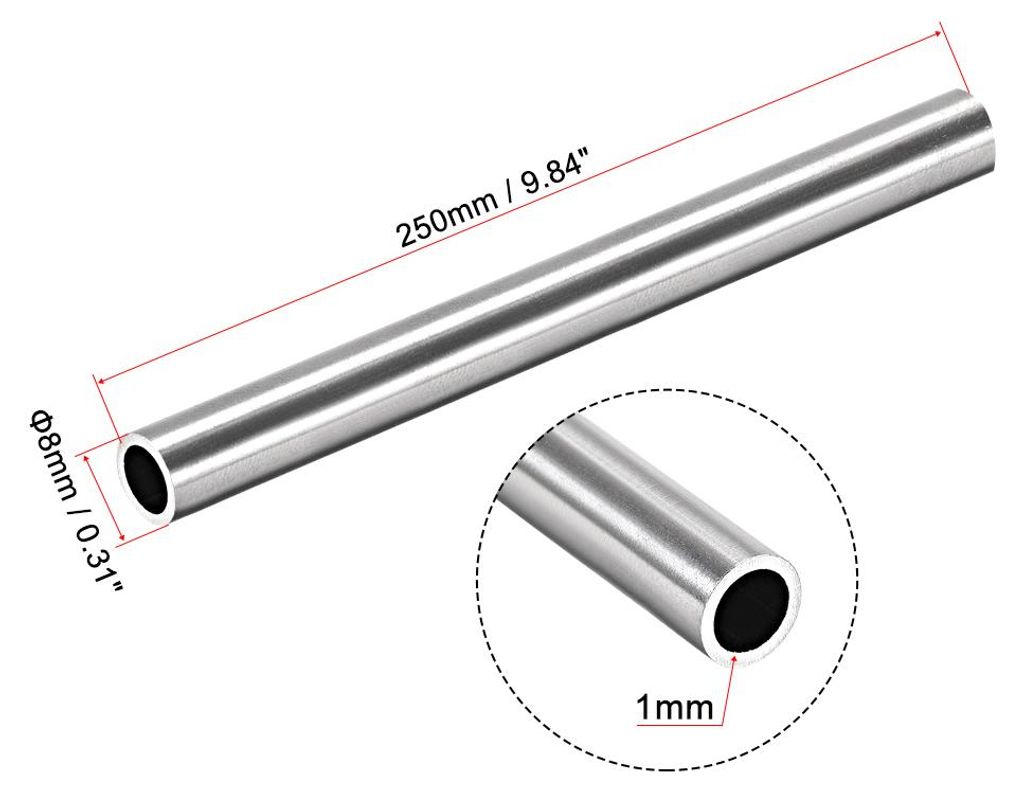 304 Edelstahl Rohr 8mm Au?endurchmesser, Nahtlose Gerade Rundrohr 1mm Wandst?rke, Runde Edelstahlrohr 250mm L?nge, Industrie Pr?zision Metallrohr f...