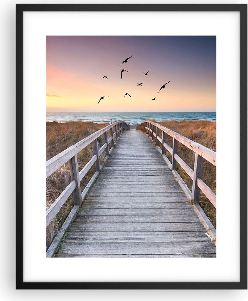 Gerahmtes Poster - Schwarzer Rahmen - Eintrag auf der Strand - 40x50 cm - Wand Bild - Wanddeko - Wandbilder - Kunstposter - Wandposter - Bilderrahm...