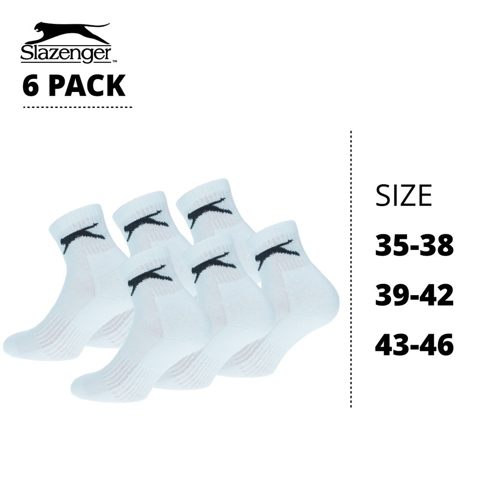 Slazenger Running Quarters 6 Paia Calze Sportive, Altezza Sopra Caviglia, Soletta Spugna, Cotone Pettinato (Bianco, 43-46