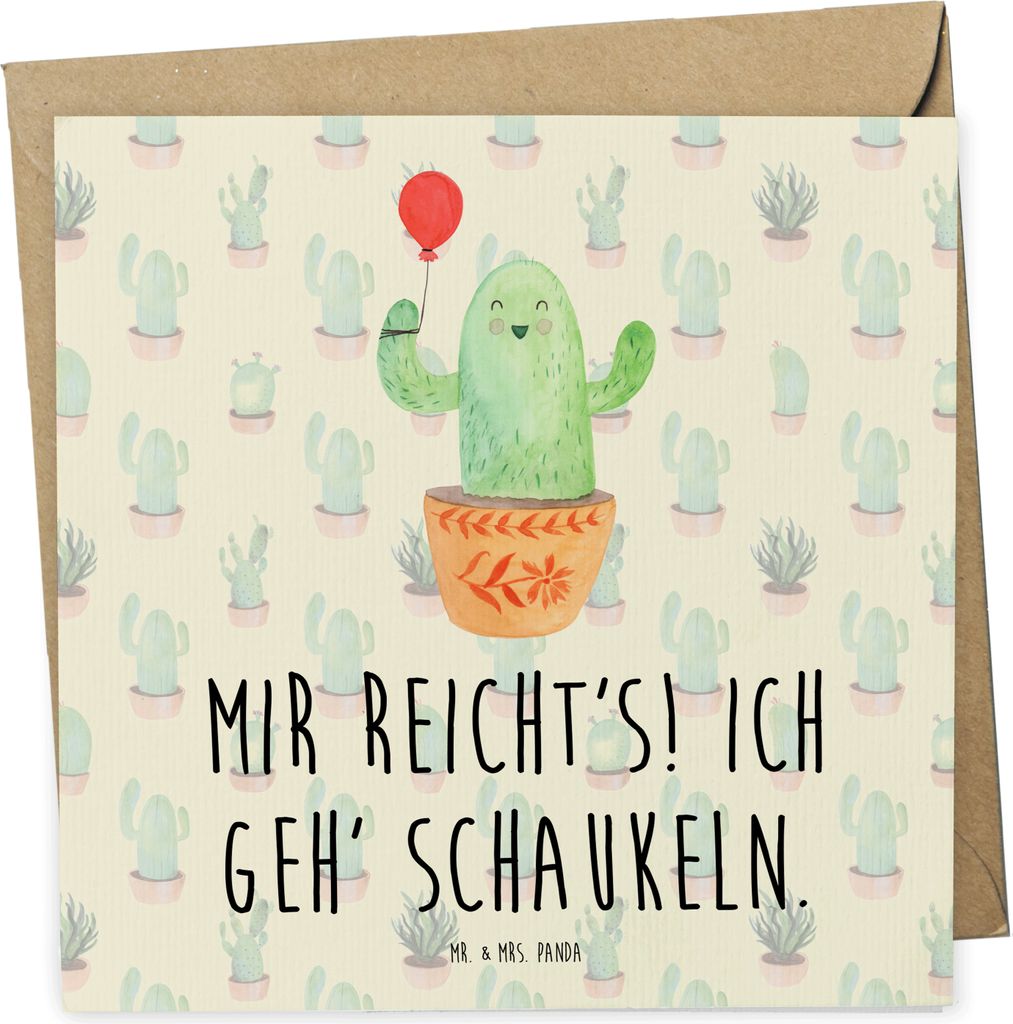 Mr. & Mrs. Panda Klappkarte Kaktus Luftballon - Kaktus Grün - Geschenk, anlasskarte, doppelkarte, Prüfung, Kakteen, Stress, Glückwunschkarte, Fr...