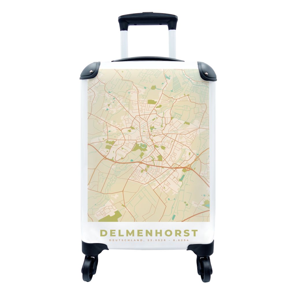 MuchoWow Koffer Handgepäck Trolley Rollkoffer Kleine Reisekoffer mit 4 Rollen - Karte - Delmenhorst - Karte - Stadtplan - Vintage - Cabin Size <...