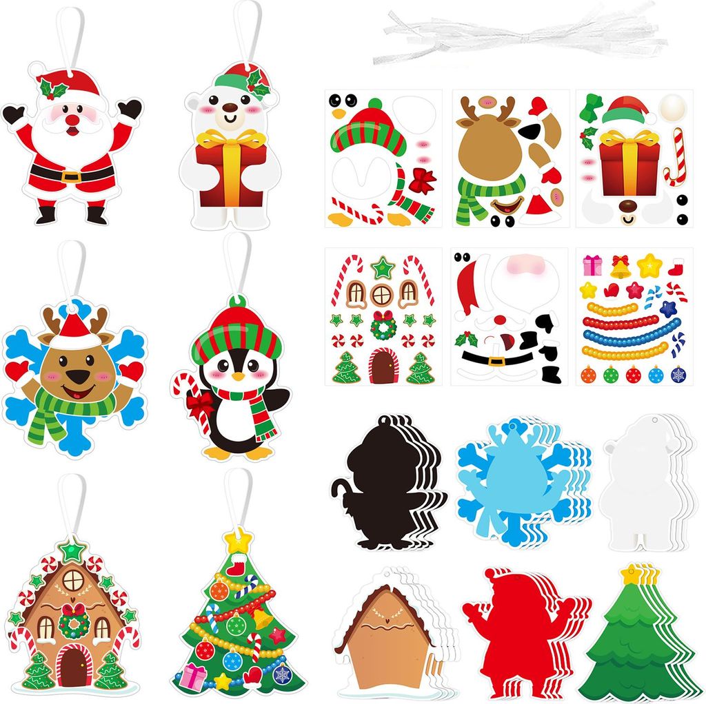 24-teiliges DIY-Weihnachtsbaum-Bastelset für Kinder: Weihnachtsbasteln mit Aufklebern, Lesezeichen selber machen, Gastgeschenke für die Weihnacht...