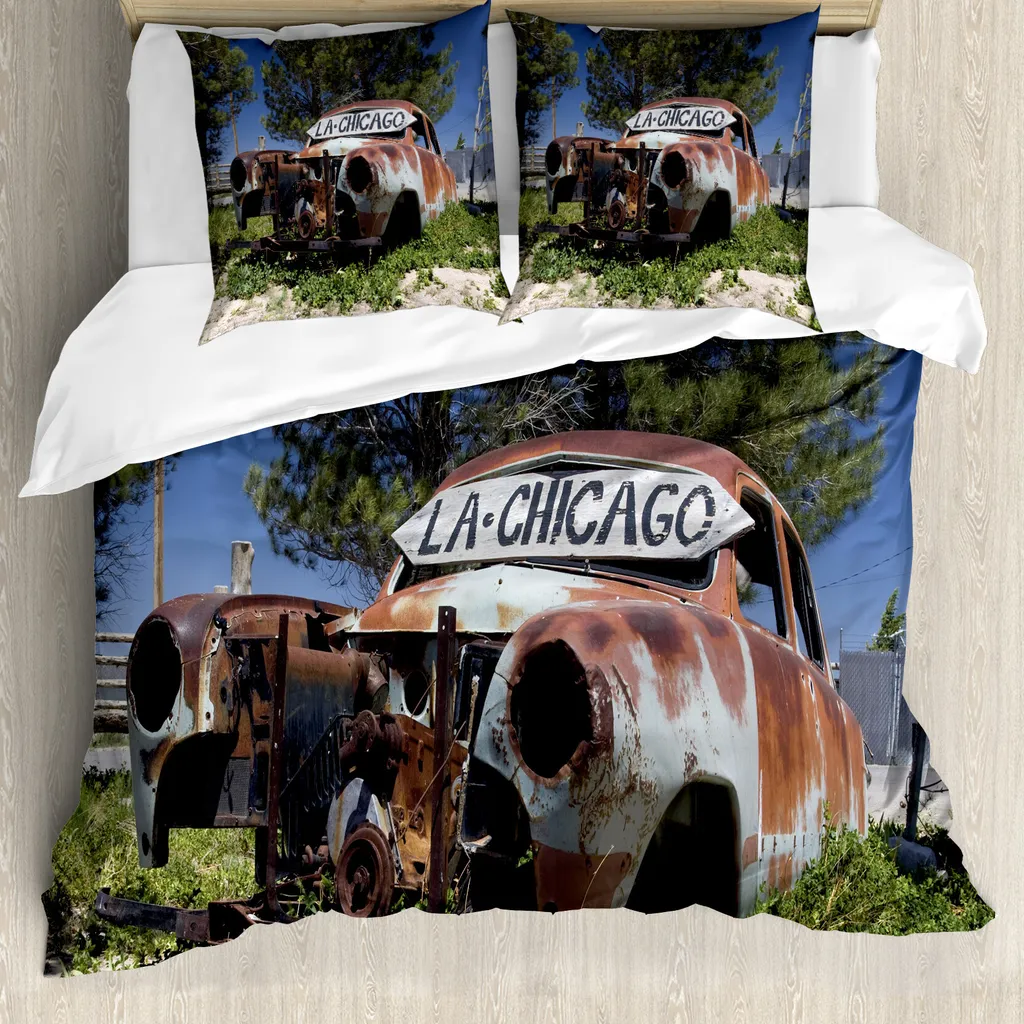 Set Letto ABAKUHAUS Antiacaro 155x220 Auto Vintage Blu Marrone