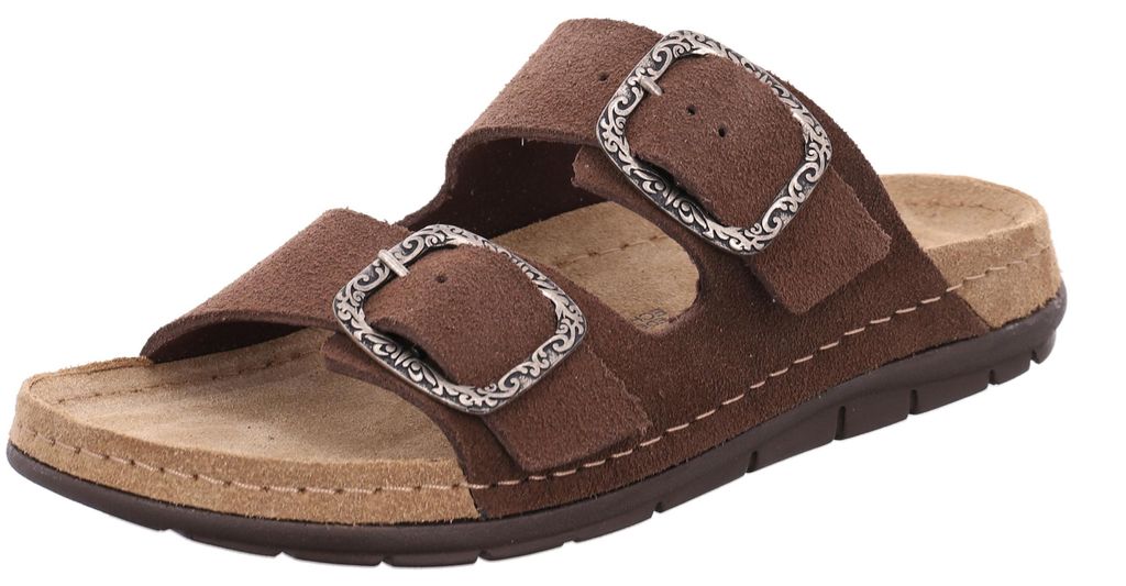 Rohde Damen Pantolette mit zwei Schnallen aus Velourleder Rodigo-D 5893, Größe:40 EU, Farbe:Braun