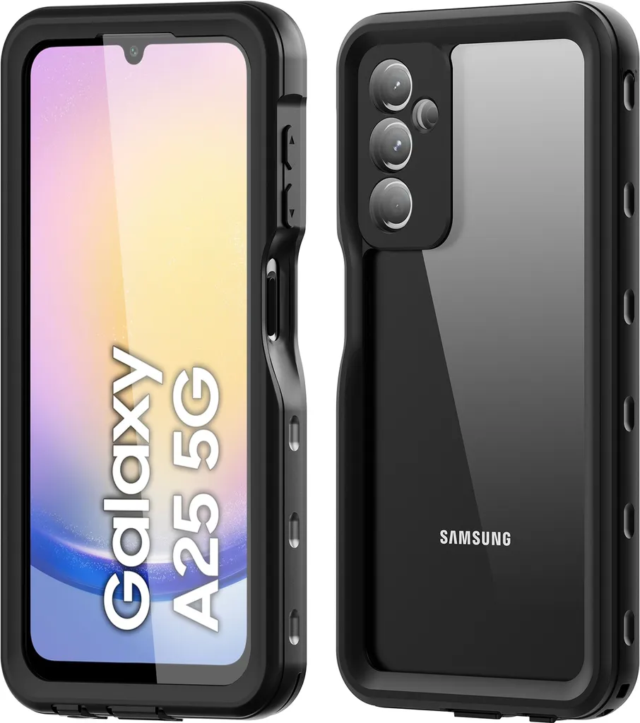 Custodia impermeabile per Samsung Galaxy A25, resistente alla polvere e alla neve, IP68 custodia protettiva completa con protezione dello schermo integrata nero