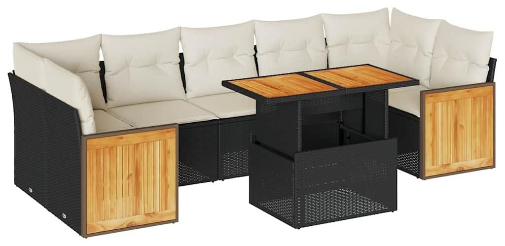 vidaXL 8-tlg. Garten-Sofagarnitur mit Kissen Schwarz Poly Rattan