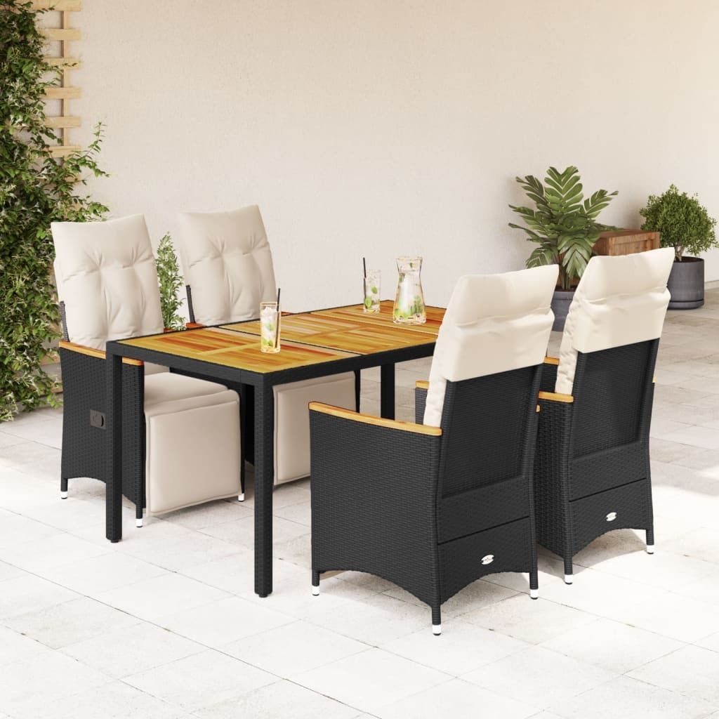 "Rabatt" 5-tlg. Garten-Bistro-Set - mit tishe & Stuhl - mit Kissen Schwarz Poly Rattan - Lounge-Dining set CC10783