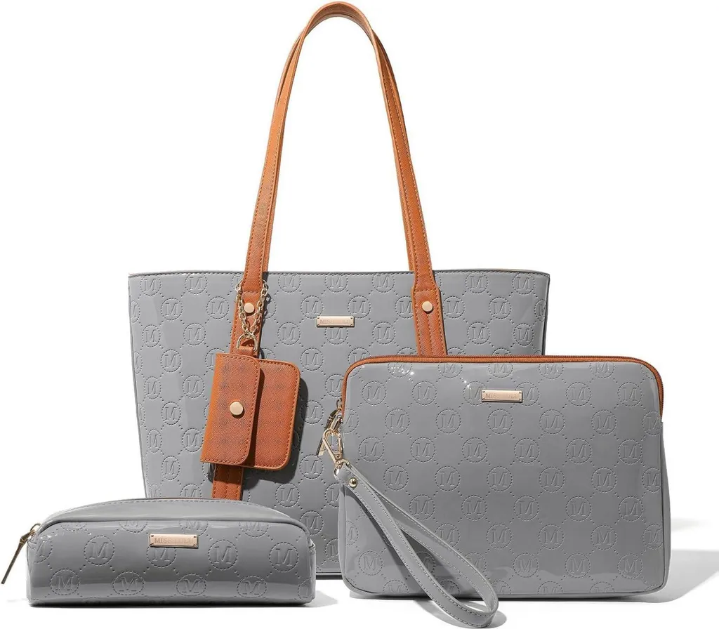 Set Sac à Main Noir en Similicuir Résistant avec Finitions Dorées