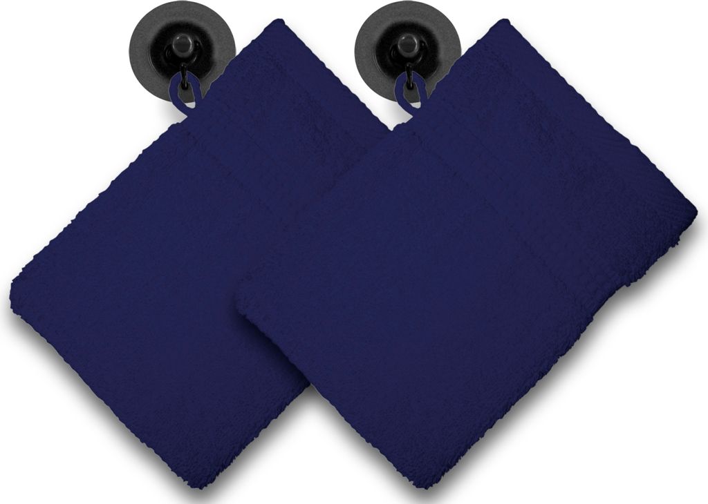 2er Set Waschhandschuhe Waschlappen navy marine blau 16x21 cm Frottee Baumwolle