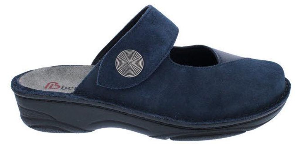 Berkemann Clog Heliane 3457-029, Velourleder mit Stretch, Blau, Fußbett zum Wechseln, Weite G-I 38 2/3