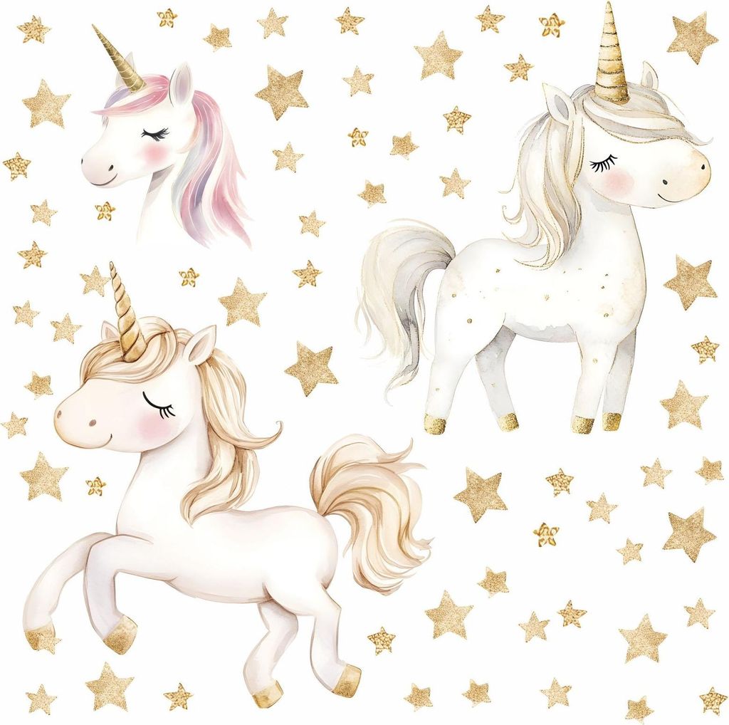 256 Wandtattoo Einhorn weiß - Größe 1000 x 560 mm