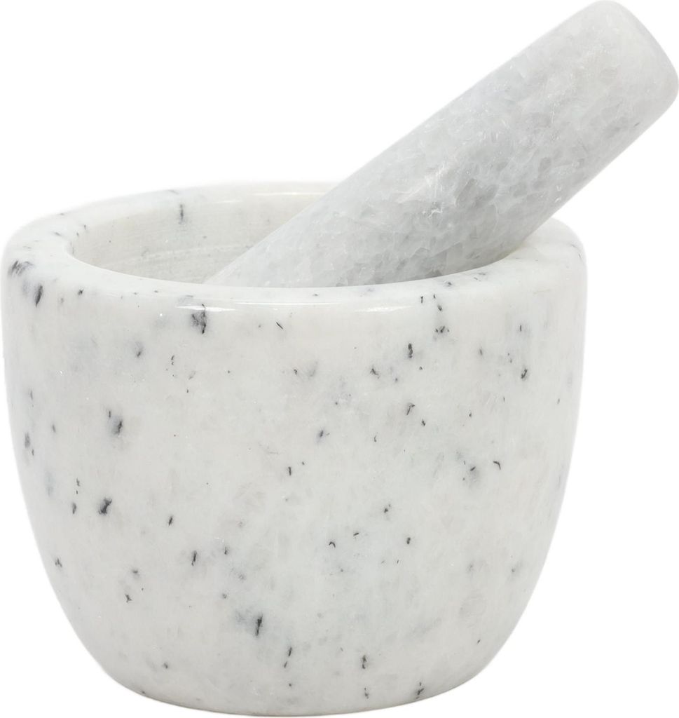 GAVI Mörser aus massivem Naturmarmor mit Stößel, Ø 12 cm, zum Zerkleinern von Gewürzen und Kräutern