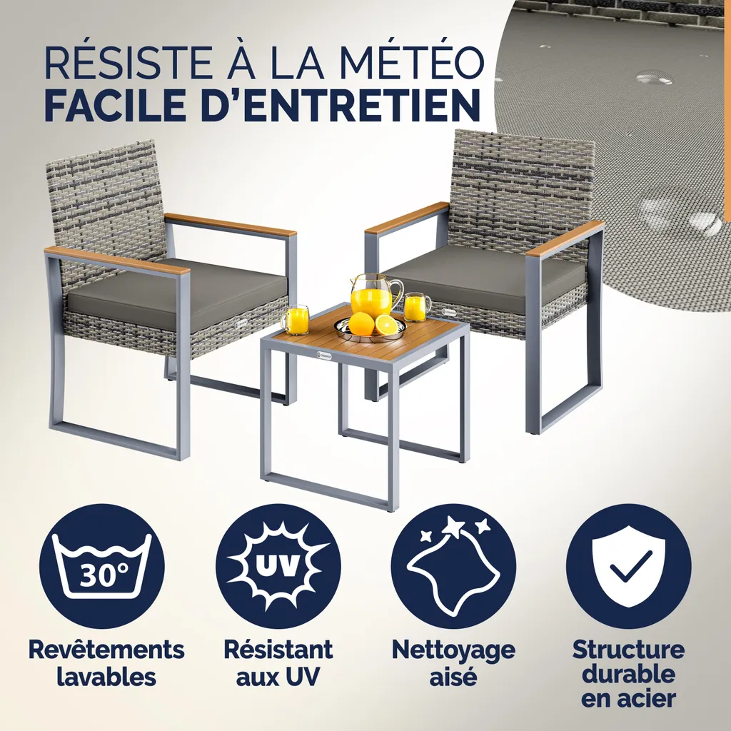 Set de Jardin Résistant aux Intempéries en Polyrotin avec Pieds Ajustables - 5