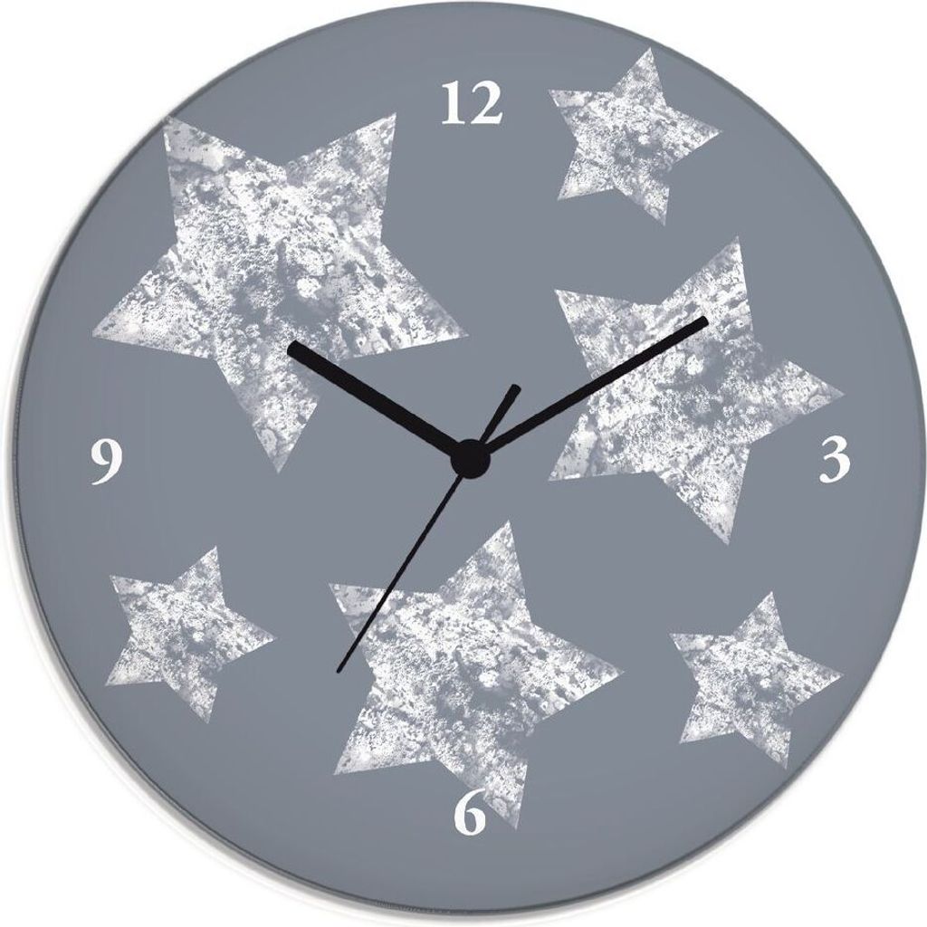 ARTland Glas Wanduhr Quarzuhr - schwarzer Zeiger Sterne auf grau Größe: 30x30 cm