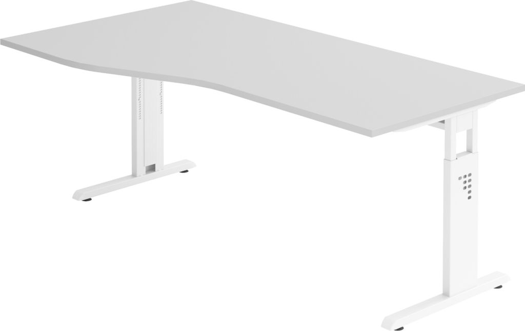 bümö Schreibtisch Serie-O - Nachbildung: Grau, Größe: 180 x 100 cm, Gestell: Weiß