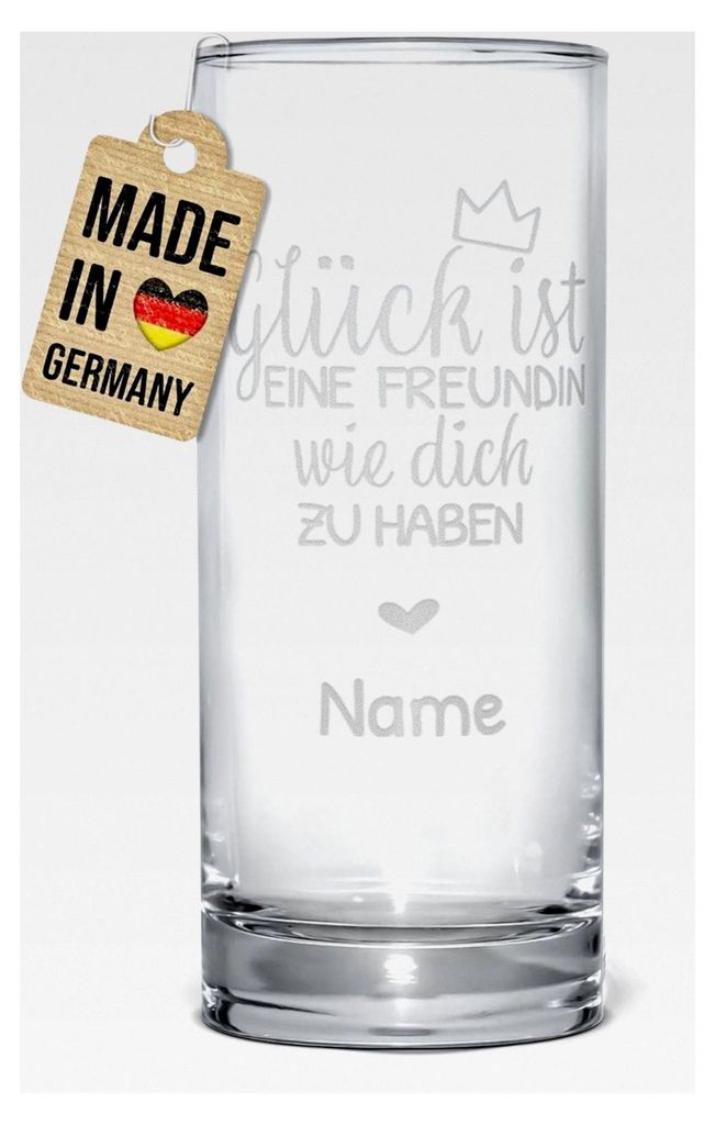 Trinkglas mit Gravur - Glück ist eine Freundin wie dich zu haben - personalisiert mit Name, Geschenk für beste Freundin, graviertes Trinkglas mit...