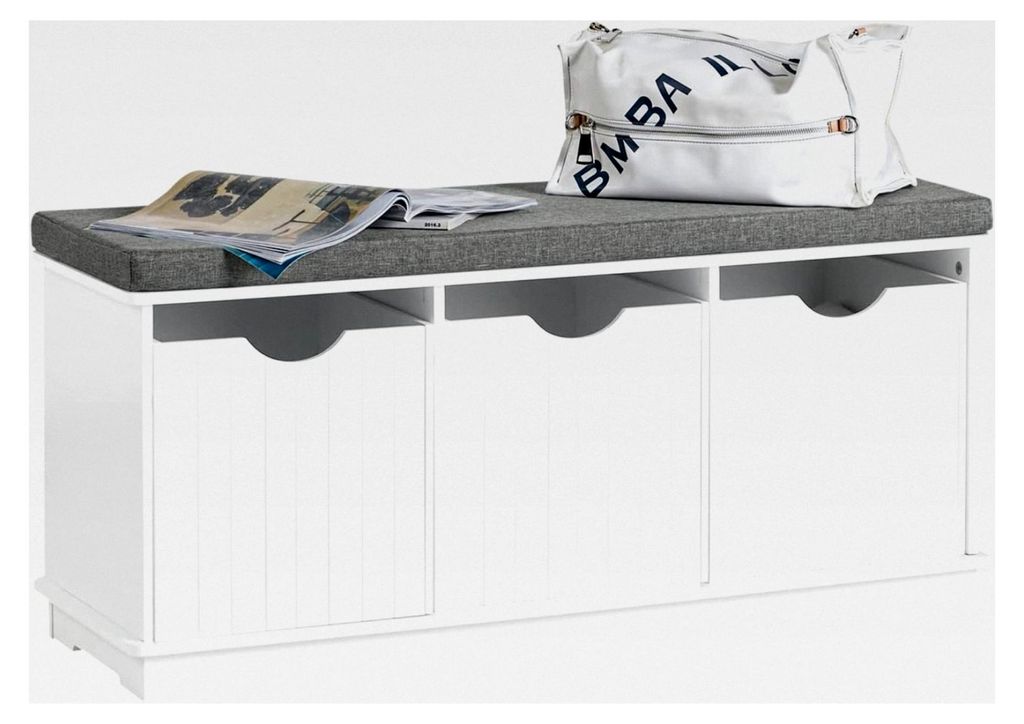 Schuhbank mit Sitzfläche und 3 Körben für Stauraum, Sitzbank für Eingangsbereich, Flur, Wohnzimmer, Weiß, BHT ca. 100x46x36 cm