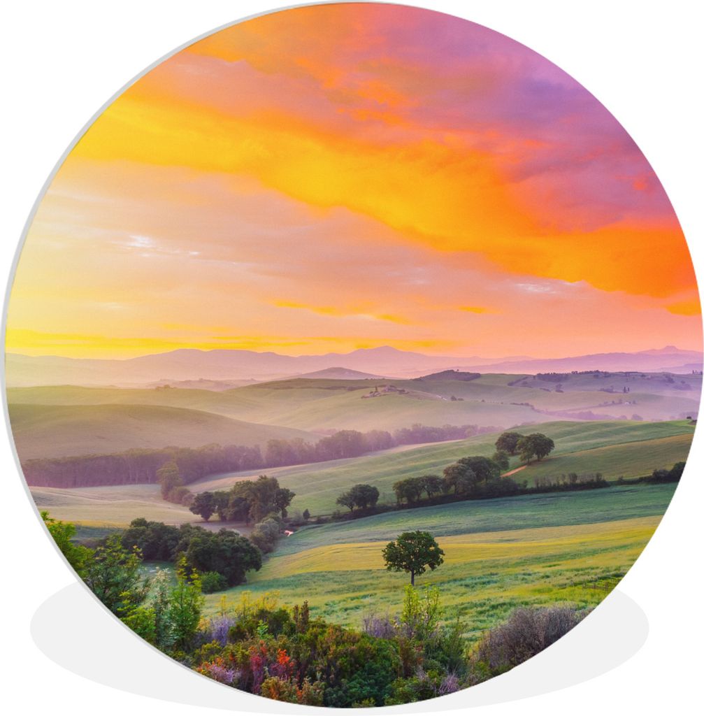 MuchoWow Rundes Wandbild - Runde Bilder Toskana - Landschaft - Farbenfroh Ø 30 cm Kreis Wanddekoration Kunststoff - Wandkreis - Wandschmuck - Sc...