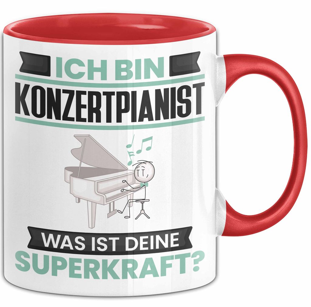 Konzertpianist Tasse Geschenk für Konzertpianist Geburtstag Lustiger Spruch Kaffee-Becher Was Ist Deine Superkraft (Rot)