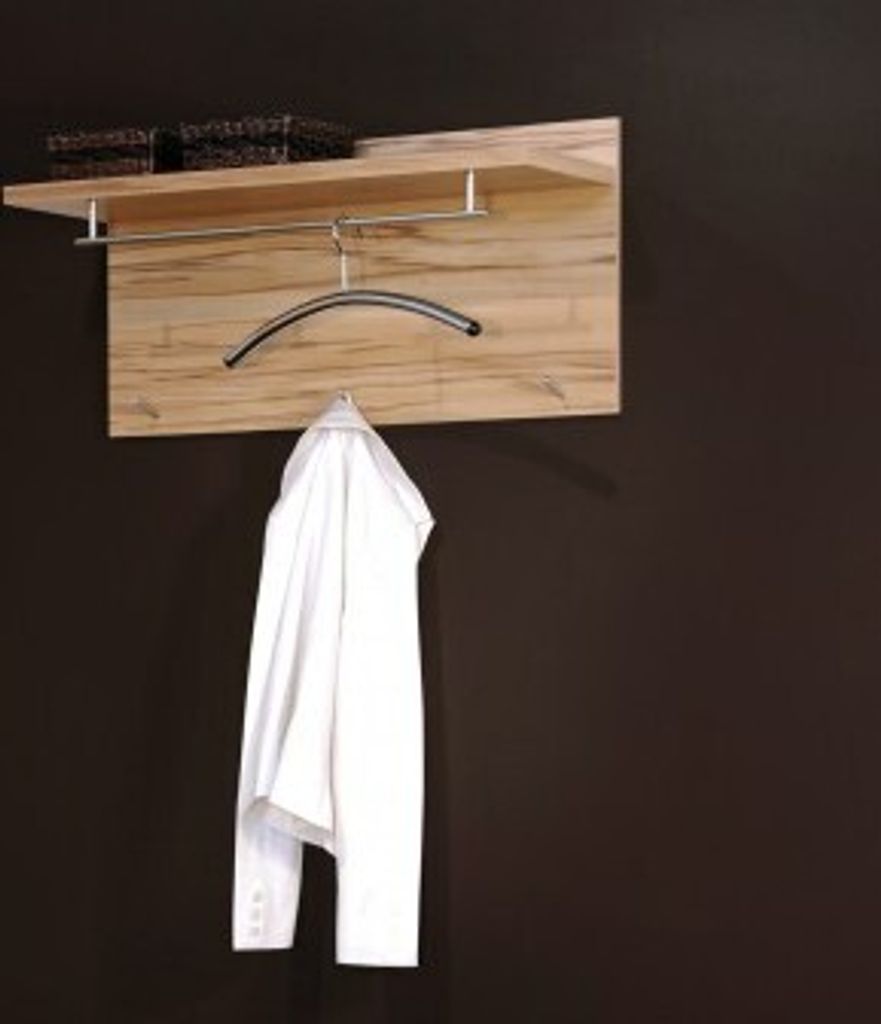 Modernes Garderobenpaneel Kernbuche-Optik mit Kleiderstange, 3 Haken und Ablage, 80x30x40 cm
