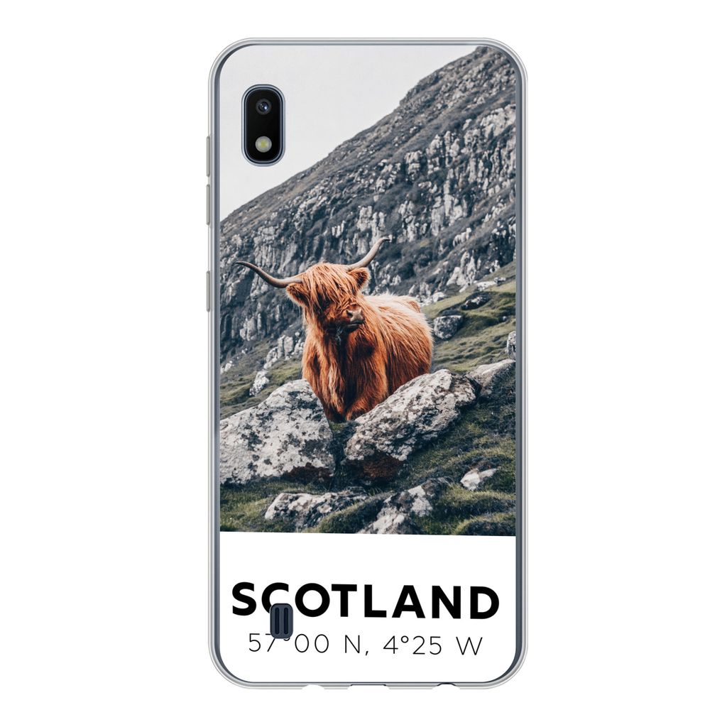 MuchoWow Handyhülle Schutzhülle Hülle für Samsung Galaxy A10 Schottland - Schottische Highlander - Berge Silikon Softcase Handy Hülle - Schu...