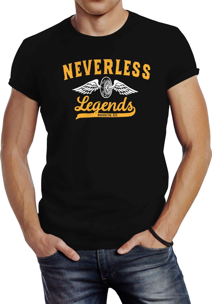 Herren T-Shirt Biker Legends Reifen Flügel Wheel Wings Slim Fit Neverless schwarz XL