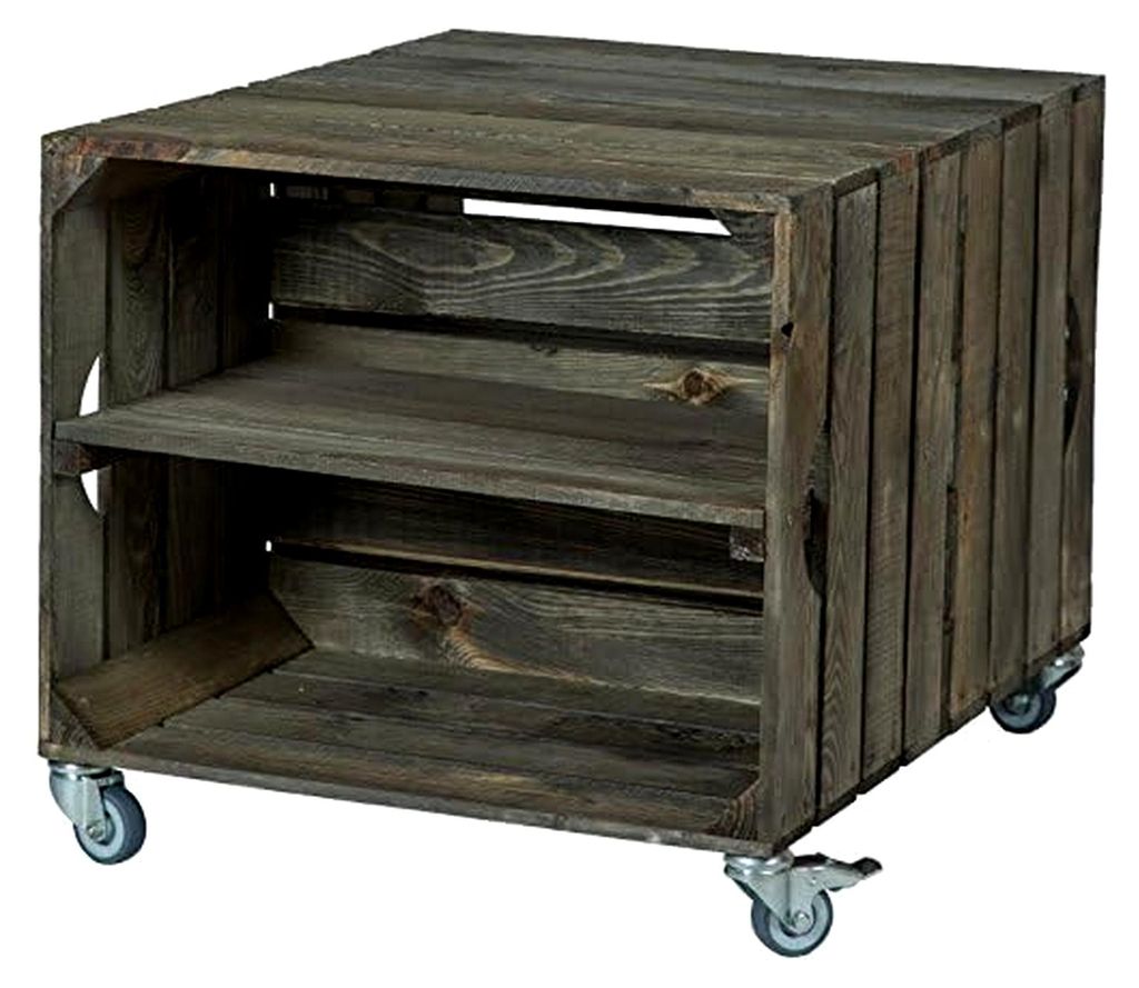 Obstkistentisch "Johanna" mit Rollen, Maße 62 x 50 x 48 cm, Couchtisch, Abstelltisch, Weinkiste, Holzkiste, Regal, Wohnzimmertisch (Dunkel mit Ein...