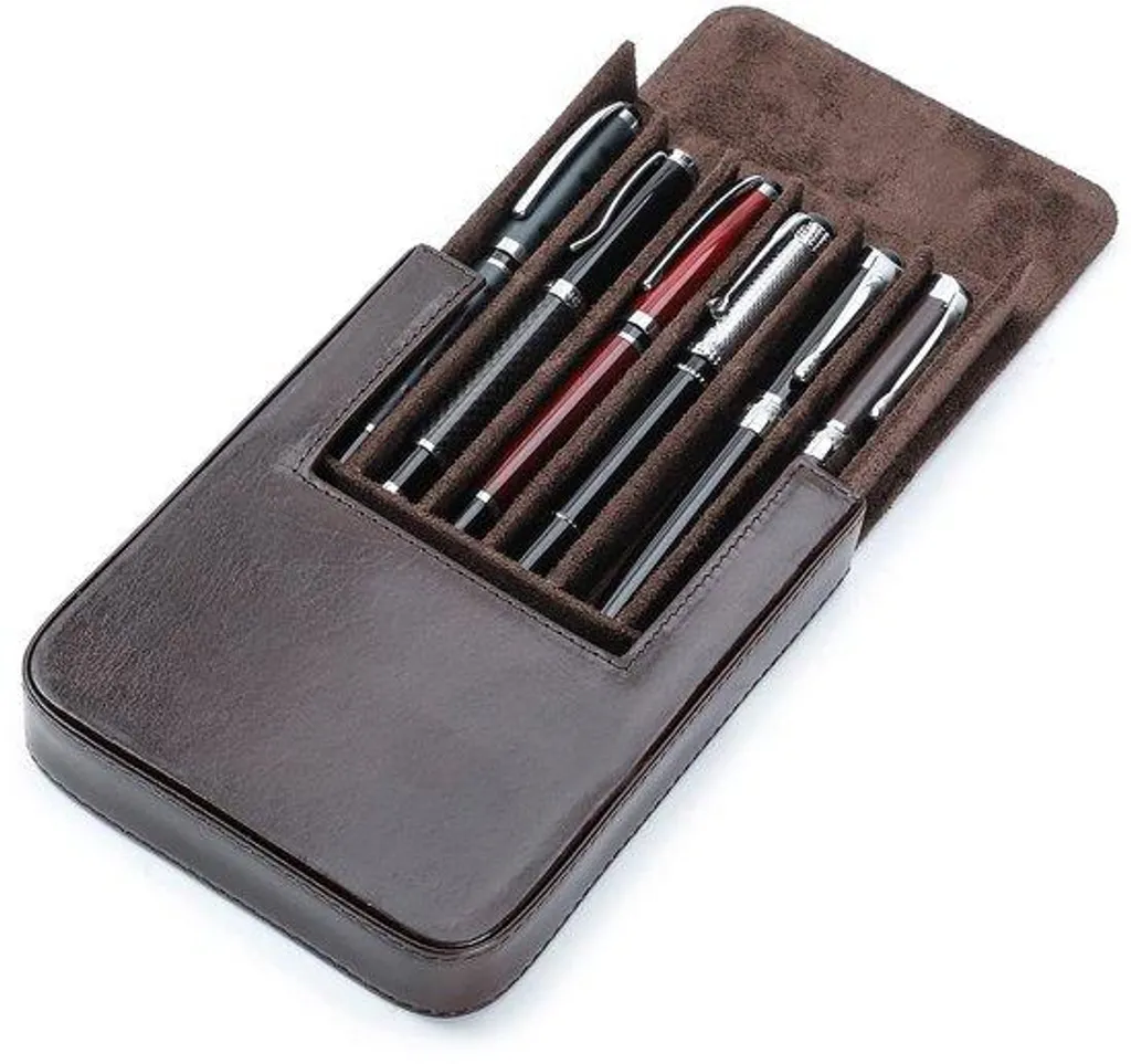 Étui en cuir pour 6 stylos avec rabat aimanté invisible et rigide