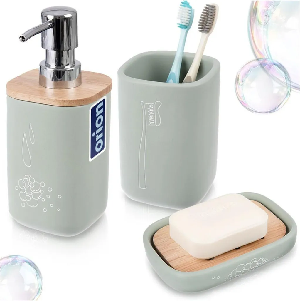Accessori Orion da Tavolo per Bagno | Set 3 Pezzi Verde Greenish Classico