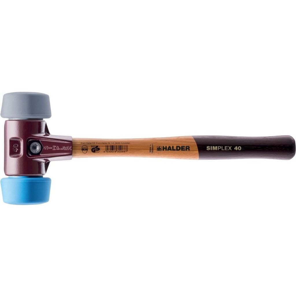 HALDER SIMPLEX Schonhammer Ø 50:40 mm TPE-soft blau / TPE-mid grau mit Tempergussgehäuse