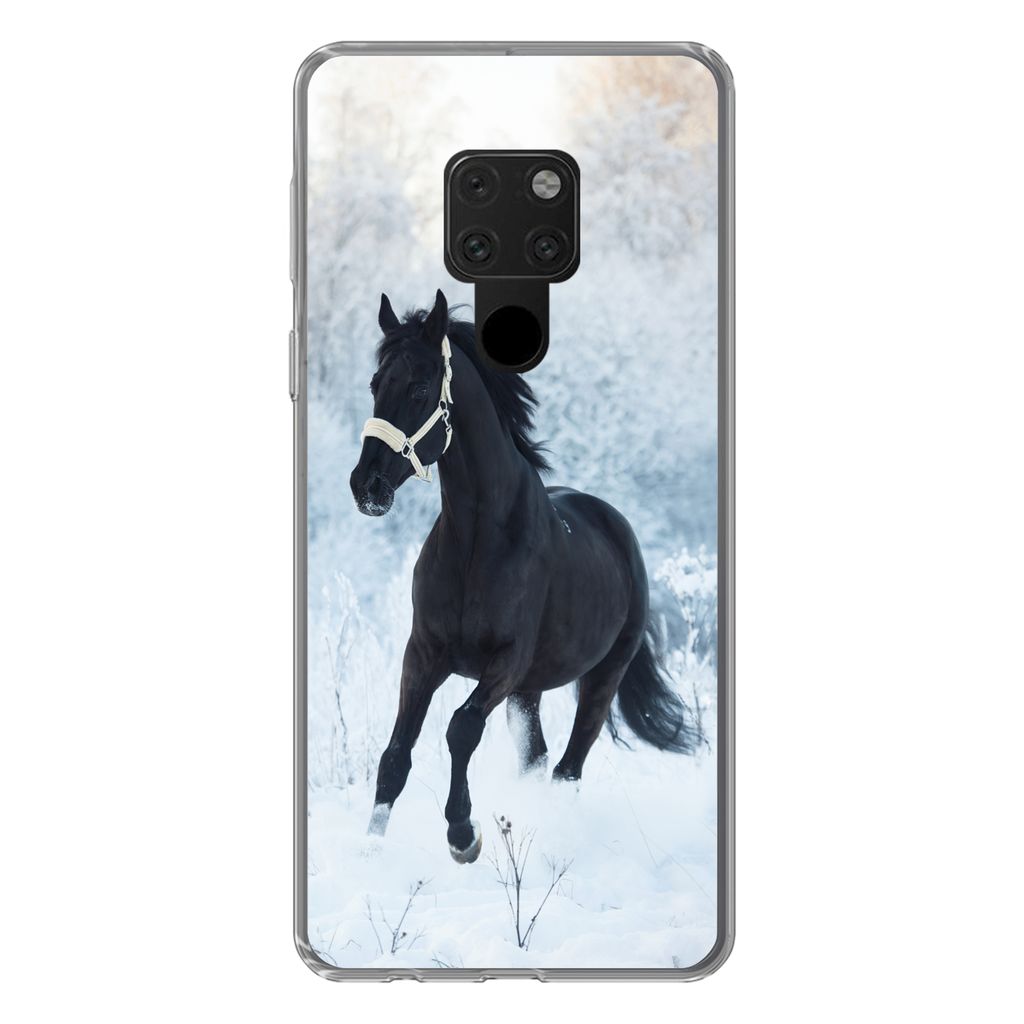 MuchoWow Handyhülle Schutzhülle Hülle für Huawei P40 Lite Pferd - Schnee - Wald Silikon Softcase Handy Hülle - Handy