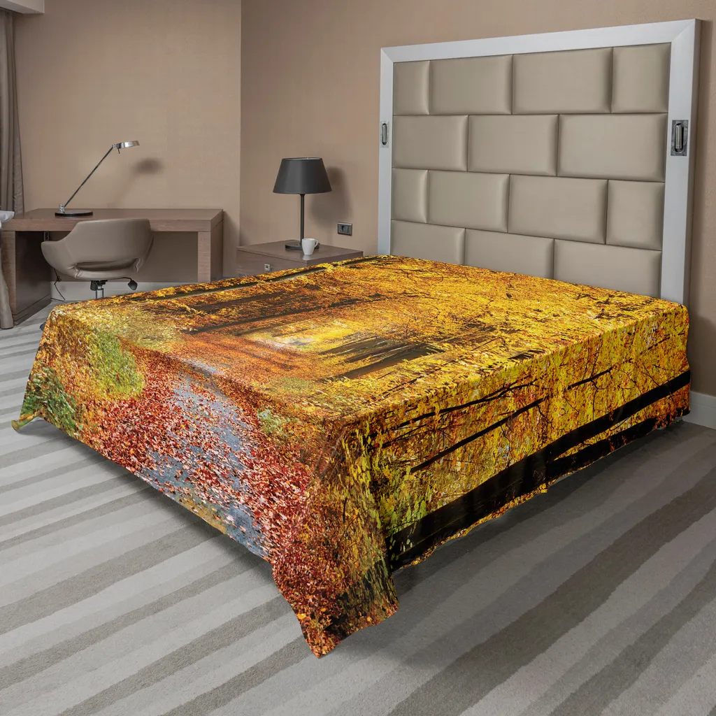 Drap plat automne pour lit décoratif, chemin forestier jaune 260x228cm