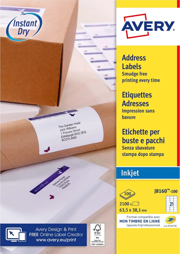 Étiquettes Imprimante Jet d'Encre à Séchage Rapide J8160 Avery