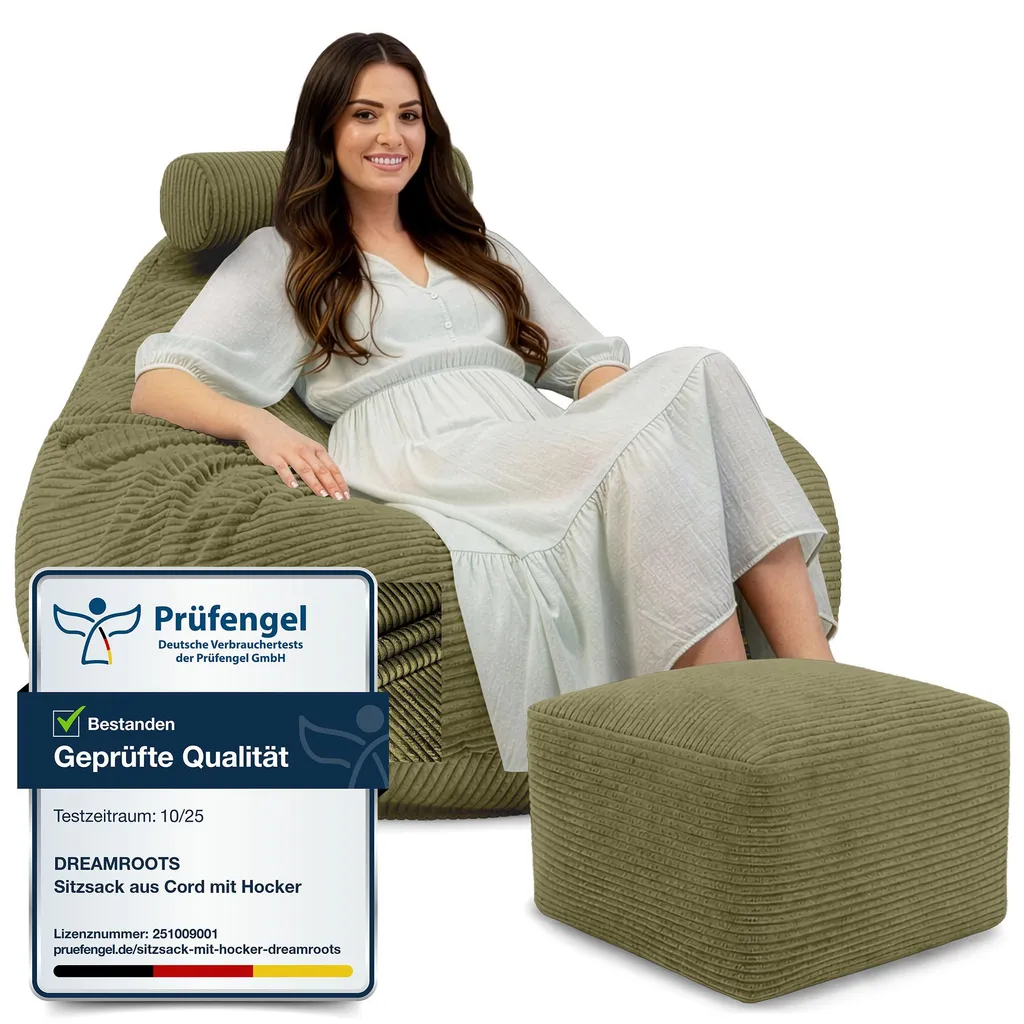 Fauteuil Pouf de Lecture Confortable avec Dossier et Tabouret