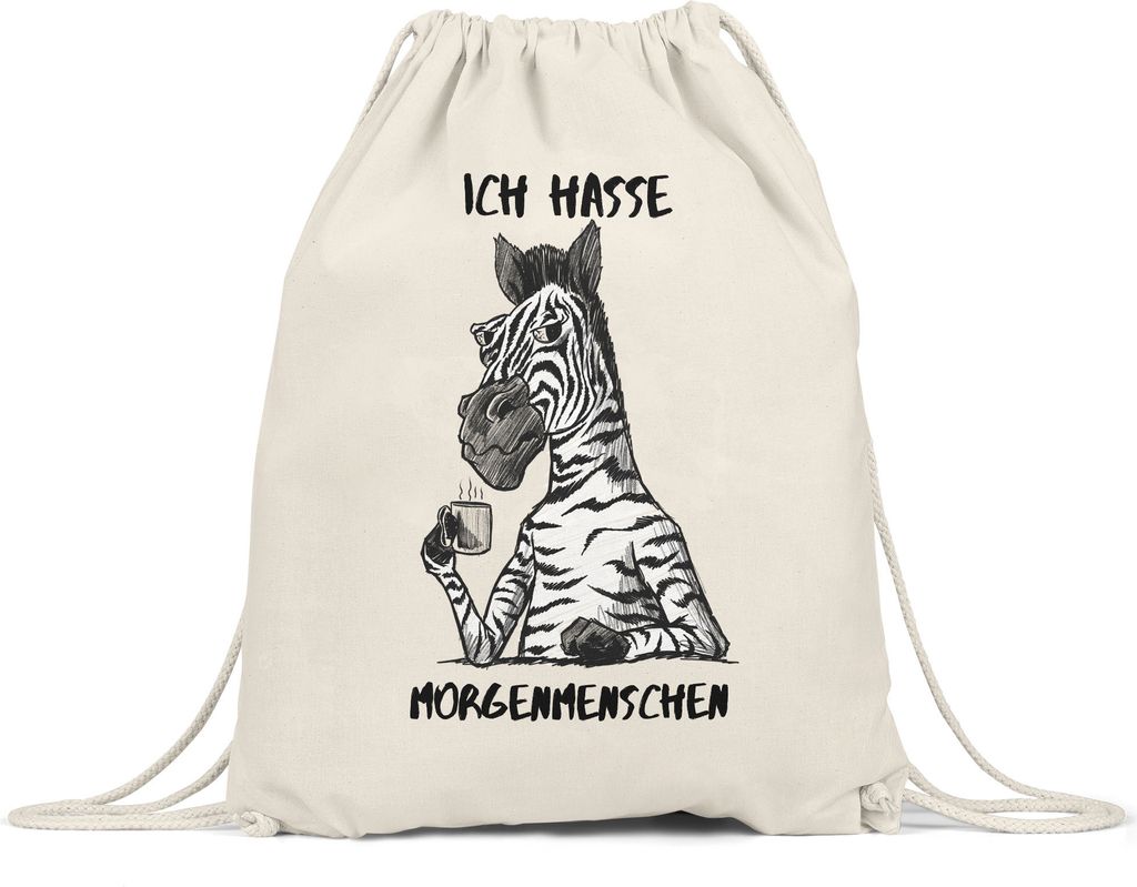 Ich Hasse Morgenmenschen Turnbeutel Gymsack Morgenmuffel Erstmal Kaffee Büro Kollegen Zebra Geschenk
