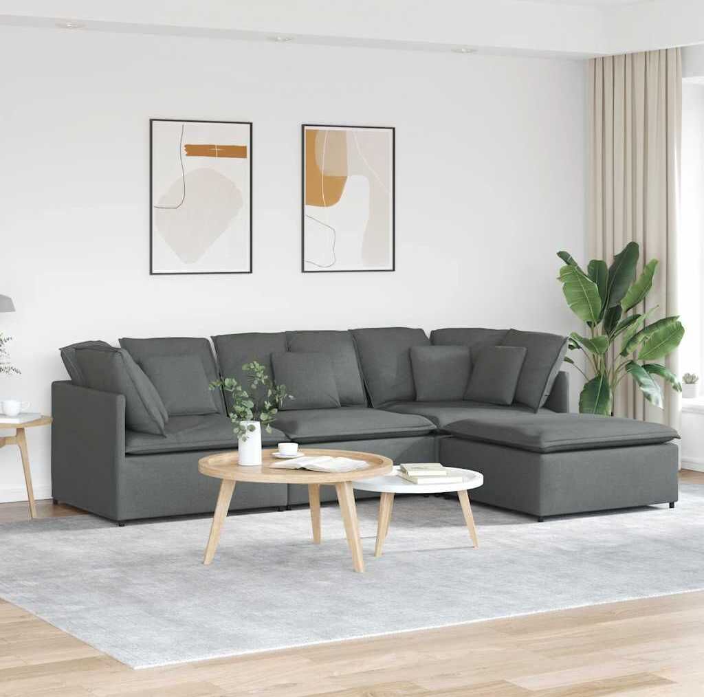 Maison Exclusive - Modulares Sofa mit Fußhocker Kissen Stoff Dunkelgrau